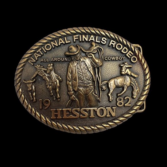 Hesston Other - Vintage 1982 Brass Hesston National Finals Rodeo 8th Edition Belt Buckle